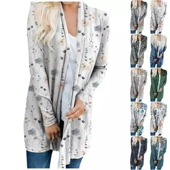 Женский кардиган с длинным рукавом и принтом спереди, легкая куртка с принтом XXXXL