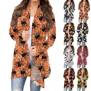 Женский кардиган с длинным рукавом и принтом спереди, легкая куртка с принтом XXL