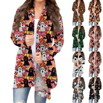 Женский кардиган с длинным рукавом и принтом спереди, легкая куртка с принтом XXXXXL зелёный