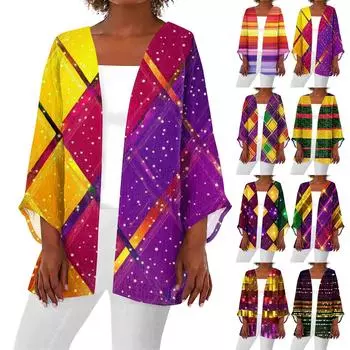 Женский кардиган с длинным рукавом и принтом «Карнавал» на пуговицах M золотой