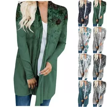 Женский кардиган с длинным рукавом и принтом спереди, легкая куртка с принтом XXXXL