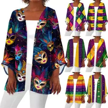 Женский кардиган с длинным рукавом и принтом «Карнавал» на пуговицах M