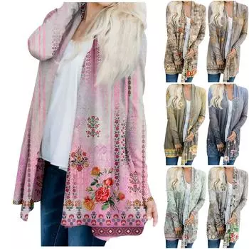 Женский кардиган с длинным рукавом и принтом спереди, легкая куртка с принтом L