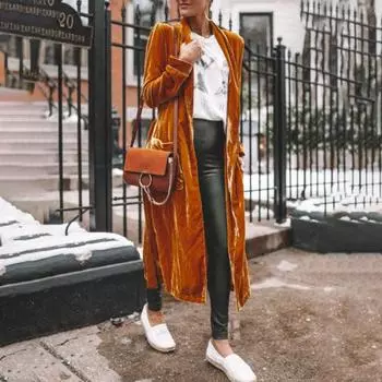 Женский кардиган с длинным рукавом, открытая передняя часть, куртка из золотистого бархата S коричневый