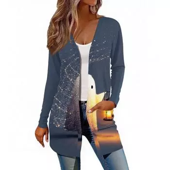 Женский кардиган с длинным рукавом, повседневная куртка с карманами, топ XXL