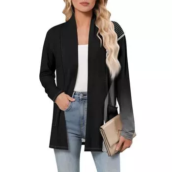 Женский кардиган с длинным рукавом, V-образным вырезом, модная рубашка с принтом, легкий, повседневный, свободный, тонкий кардиган с карманами L