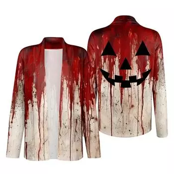 Женский кардиган с длинным рукавом, V-образным вырезом, модная рубашка с принтом на Хэллоуин, легкий, повседневный, свободный, тонкий кардиган с карманами M чёрный