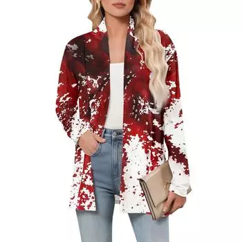 Женский кардиган с длинным рукавом, V-образным вырезом, модная рубашка с принтом на Хэллоуин, легкий, повседневный, свободный, тонкий кардиган с карманами XL