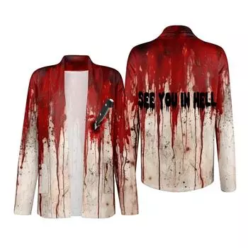 Женский кардиган с длинным рукавом, V-образным вырезом, модная рубашка с принтом на Хэллоуин, легкий, повседневный, свободный, тонкий кардиган с карманами XXL