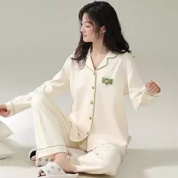 Женский кардиган с длинными рукавами, длинные брюки, хлопковая пижама, домашняя одежда, новый женский милый мультяшный удобный костюм, который можно носить на улице M