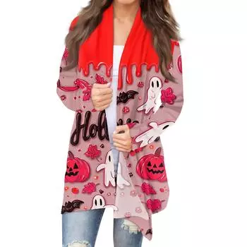 Женский кардиган с длинными рукавами и принтом на Хэллоуин, легкая куртка с принтом L киноварь