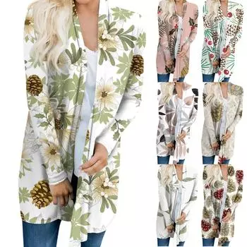 Женский кардиган с длинными рукавами и принтом осенних листьев, верхняя куртка S кофейный