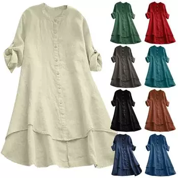 Женский кардиган с длинными рукавами, однотонная хлопково-льняная длинная свободная тонкая рубашка на пуговицах L чёрный