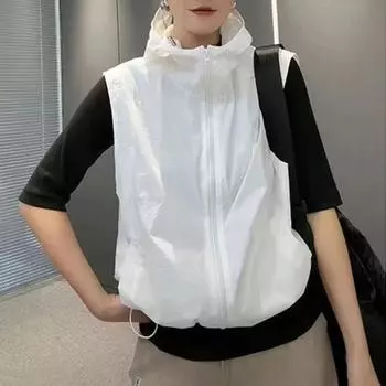 Женский кардиган с капюшоном без рукавов, свободный подол от солнца, однотонная застежка-молния, защита, повседневный спорт M розовый