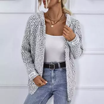 Женский кардиган с капюшоном и застежкой-молнией S бежевый