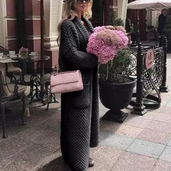 Женский кардиган с капюшоном на весну и осень, вязаный свитер, однотонный теплый свитер, свободный повседневный модный свитер с длинным рукавом S красный