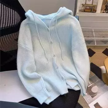 Женский кардиган с капюшоном, вязаный свитер с длинными рукавами, кардиган, свитер, топ M белый