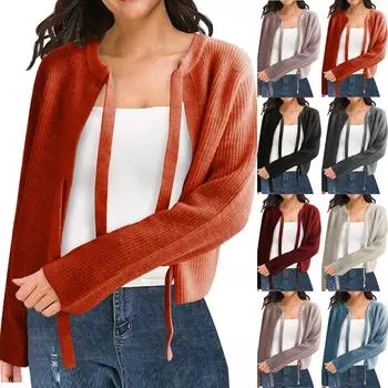 Женский кардиган с круглым вырезом и длинными рукавами, на шнуровке, приталенный L бежевый