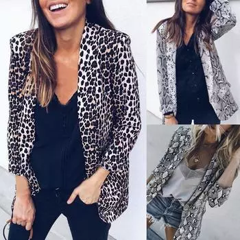 Женский кардиган с леопардовым и змеиным принтом, облегающий костюм с прорезями и карманами, пальто XL бежевый