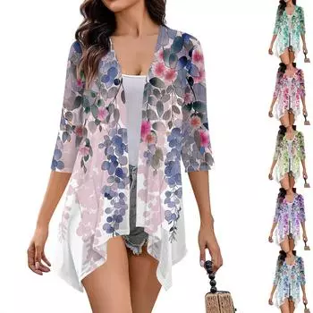 Женский кардиган с нестандартным принтом и рукавами 3/4, повседневная накидка с карманами XXXXL синий