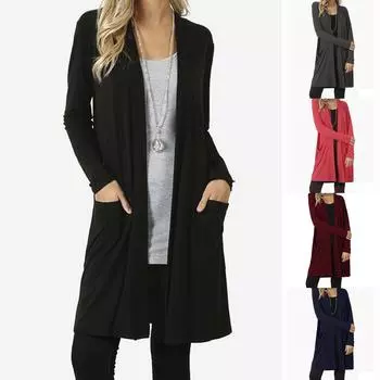 Женский кардиган с открытой передней частью, свитер с длинными рукавами и карманами, свободная драпировка XXXXL горячий розовый