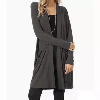 Женский кардиган с открытой передней частью, свитер с длинными рукавами и карманами, свободная драпировка S темно-синий