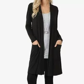 Женский кардиган с открытой передней частью, свитер с длинными рукавами и карманами, свободная драпировка XXXXL винный