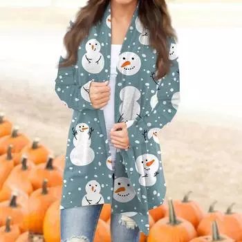 Женский кардиган с принтом, длинный рукав спереди, кардиган, легкая модная повседневная куртка L циан