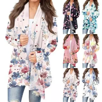 Женский кардиган с принтом ко Дню независимости и длинными рукавами спереди, легкая куртка с принтом L чёрный