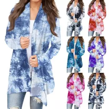 Женский кардиган с принтом ко Дню независимости и длинными рукавами спереди, легкая куртка с принтом L синий