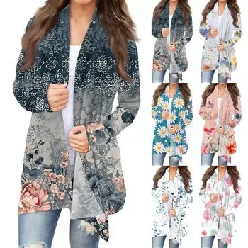 Женский кардиган с принтом ко Дню независимости и длинными рукавами спереди, легкая куртка с принтом XXL