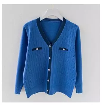 Женский кардиган с V-образным вырезом, вязаный свитер, весна-осень, контрастное однобортное тонкое трикотажное пальто, трикотажная куртка с длинным рукавом S абрикосовый