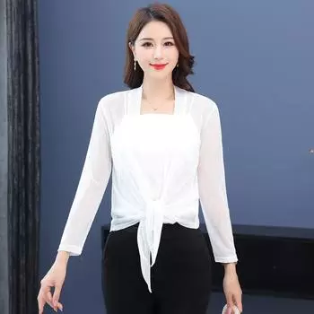 Женский кардиган с защитой от солнца, блузка с длинными рукавами на шнуровке, женская шаль, пальто, куртка, свободная легкая легкая 2X белый