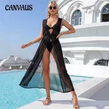 Женский кардиган с завязкой Long Beach Coverup шифоновый кардиган Sunbrella One Size чёрный