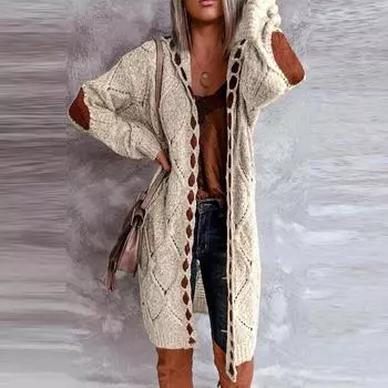 Женский кардиган, свитер, пальто, женский повседневный свитер с длинным рукавом и капюшоном, винтажный элегантный свитер, пальто, осень-зима 2XL абрикосовый