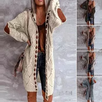 Женский кардиган, свитер, пальто, женский повседневный свитер с длинным рукавом и капюшоном, винтажный элегантный свитер, пальто, осень-зима XXXXXL синий