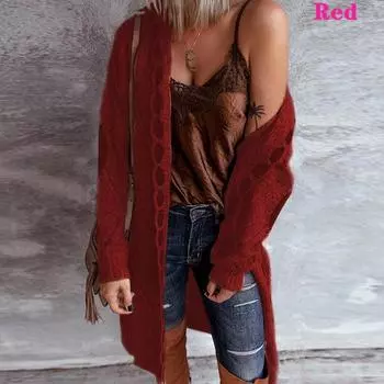 Женский кардиган, свитер, пальто, женский повседневный свитер с длинным рукавом и капюшоном, винтажный элегантный свитер, пальто, осень-зима S красный