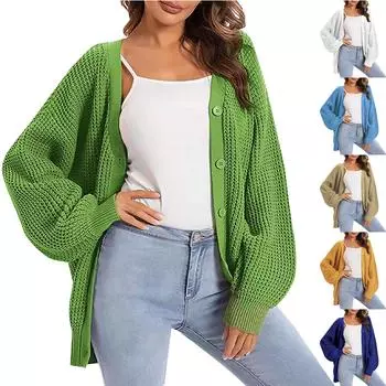 Женский кардиган, свитер, вязаные кардиганы большого размера с длинными рукавами на пуговицах L синий