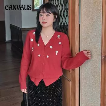 Женский кардиган свободного кроя с трехмерным цветочным узором больших размеров Design Sense XL чёрный