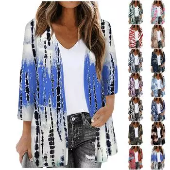 Женский кардиган, свободный, повседневный, с принтом, рукавами 3/4, кардиган, верхнее пальто XXL белый