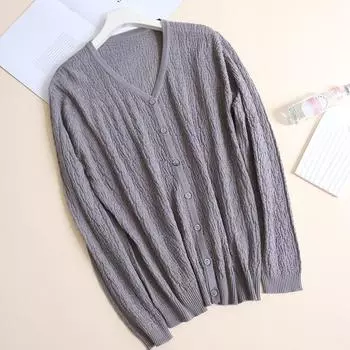 Женский кардиган Tangge из ультратонкой шелковой шерсти с V-образным вырезом и свободной вязкой — теплый и удобный для осени и зимы