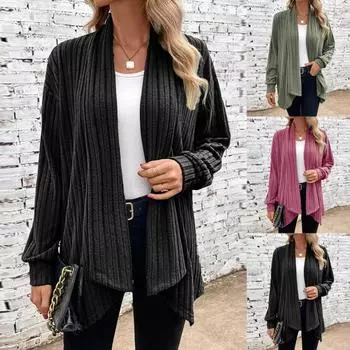 Женский кардиган, топы с шалью, женские осенние рубашки в рубчик с длинными рукавами и водопадом, пальто
