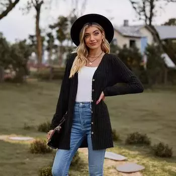 Женский кардиган в полоску на пуговицах осень/зима 2024 года M светло-серый