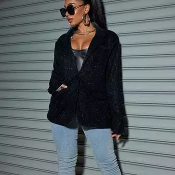 Женский кардиган в стиле Commuter с лацканами, длинный рукав, повседневный пиджак большого размера XL чёрный