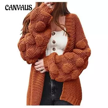 Женский кардиган вязаный свитер осень и зима длинный милый шар свободный плотный пальто S белый