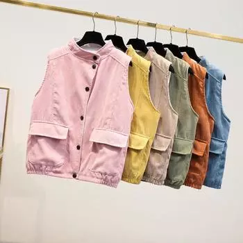 Женский кардиган жилет двойной вельвет кардиган жилет куртка осень зима жилет с лацканами топ M жёлтый