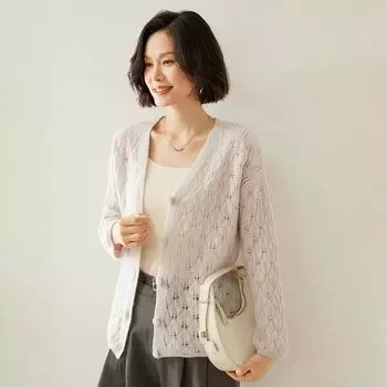 Женский кашемировый кардиган Qinghe cashmere 100% кашемир осенне-зимний кашемировый утолщенный кардиган мягкий и теплый M белый