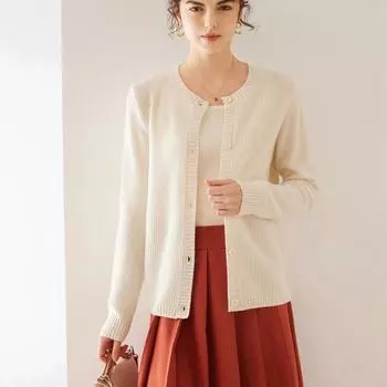 Женский кашемировый кардиган Qinghe cashmere 100% кашемир женский осенне-зимний кашемировый пуловер мягкий и теплый M белый