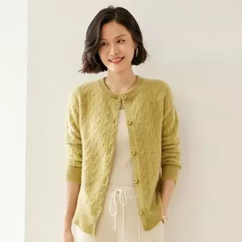 Женский кашемировый кардиган Qinghe cashmere 100% кашемир осенне-зимний кашемировый утолщенный кардиган мягкий и теплый M белый