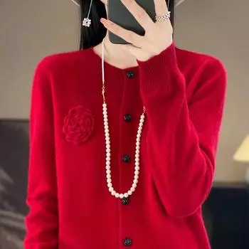 Женский кашемировый кардиган Qinghe cashmere 30% кашемир 70% шерсть Женский осенне-зимний кашемировый кардиган мягкий и теплый L бежевый